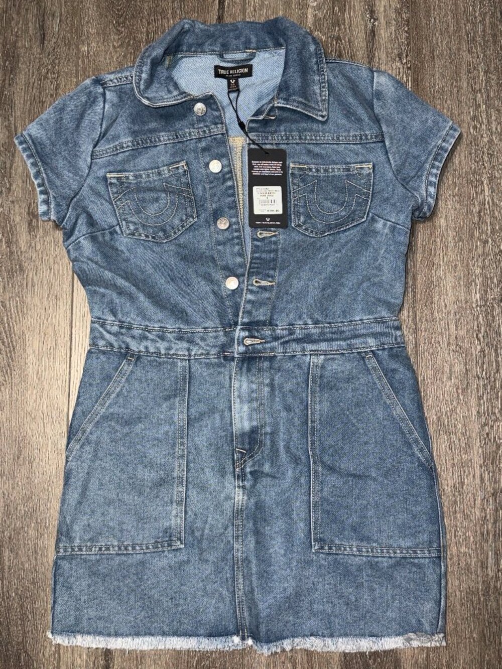 True Religion Blue Denim Button Front Mini Dress Size S Small BRAND NEW NWT